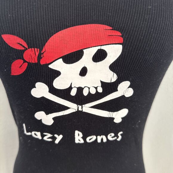 Lazy One Tank Top Womens Large Black lazy bones Graphic Goth Ribbed Y2K 90s - Picture 3 of 8
